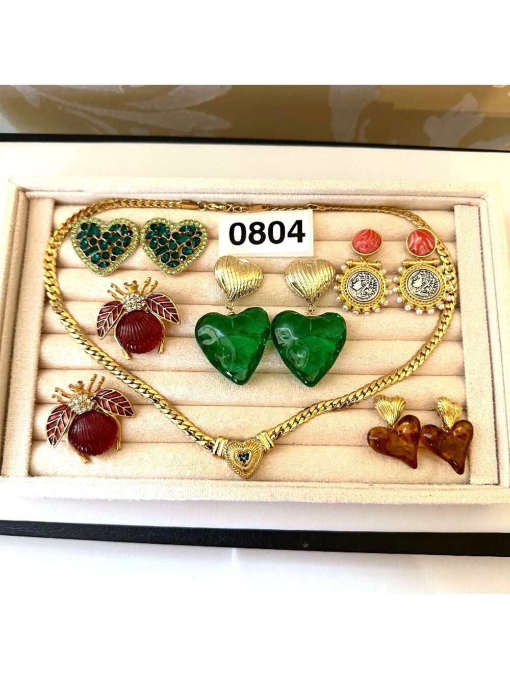Costume Jewelry Lot Necklaces Pierced Earrings Brooches Bugs Coins Hearts